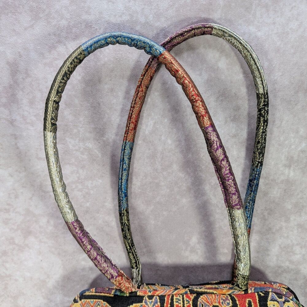 Laurel Burch Feline Cats Tapestry Bag Purse Hook And Loop Custom Zipper Pull Tag - Picture 2 of 12
